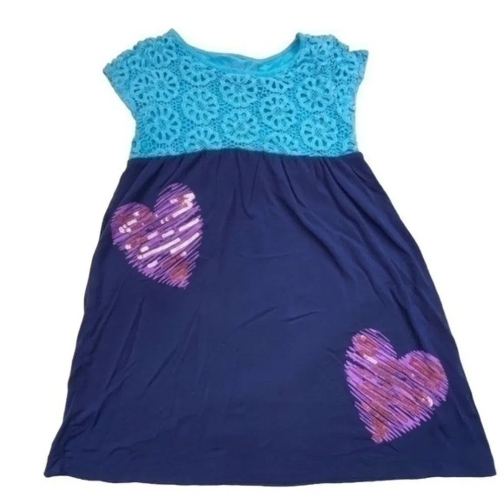 Design 365 Girls Dress Size 5 Crochet Lace Overlay Sequin Heart Details Dress